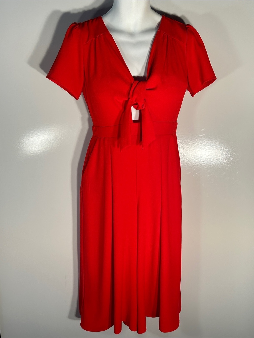 GB Gianni Bini SZ M Red Tie-Front Wide Leg Midi Jumpsuit (dress) Career Dressy